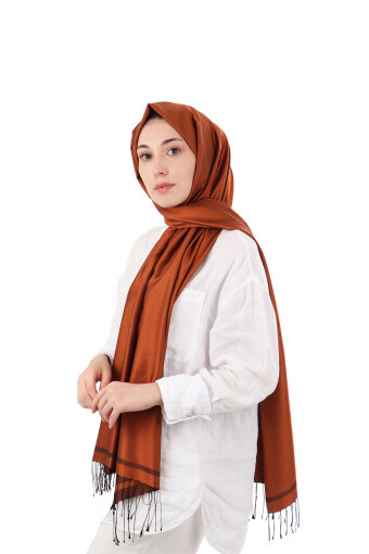 Kiremit Siyah Çift Taraflı İpek Şal 