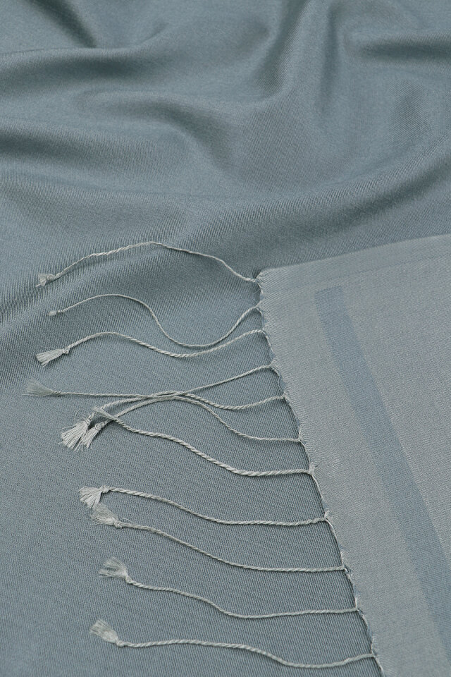 Koyu Gri Gri Çift Taraflı İpek Şal - 5