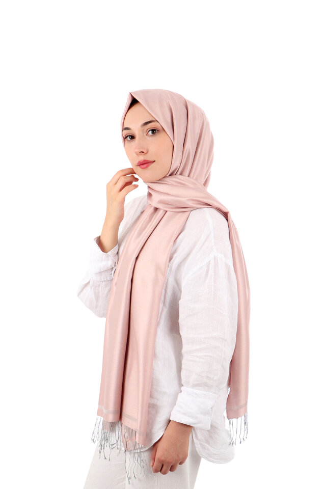 Pudra Gri Çift Taraflı İpek Şal 