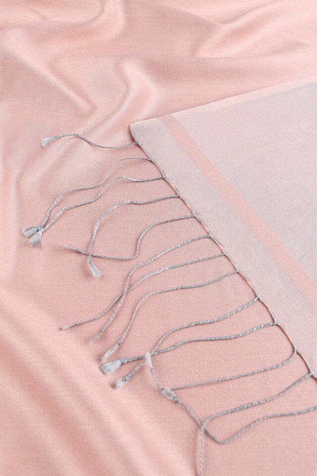 Pudra Gri Çift Taraflı İpek Şal - 5