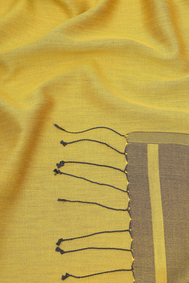 Yağ Yeşil Lacivert Çift Taraflı İpek Şal - 3