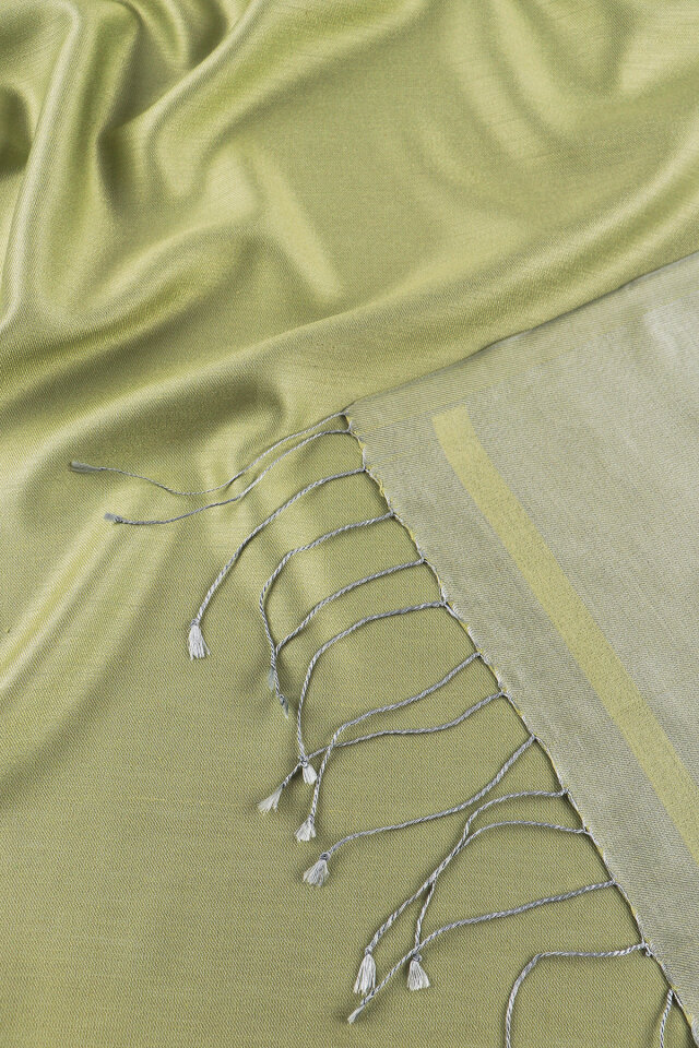 Yeşil Gri Çift Taraflı İpek Şal - 5