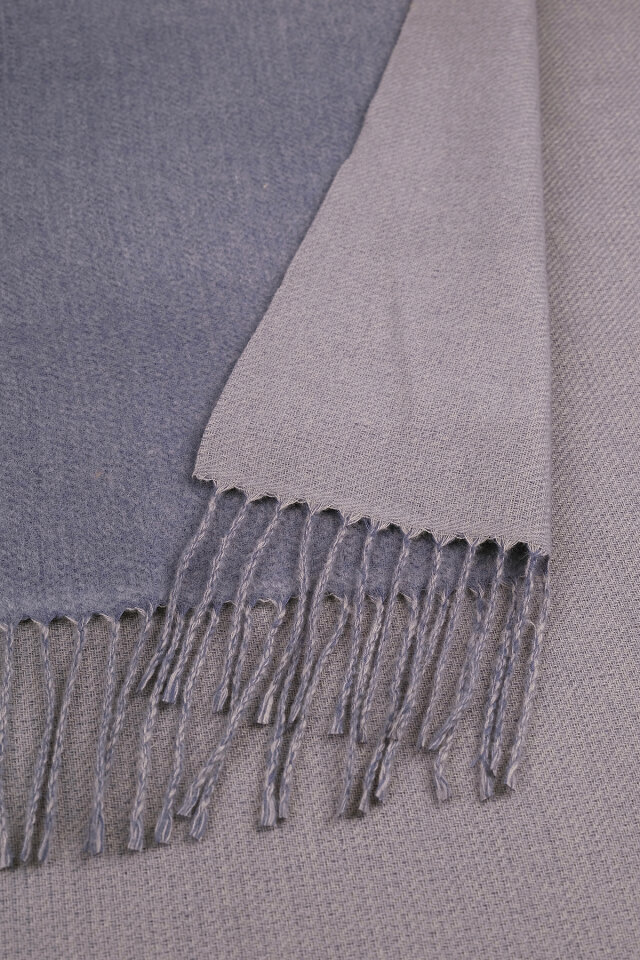 İndigo Gri Çift Taraflı Kışlık Şal - 3