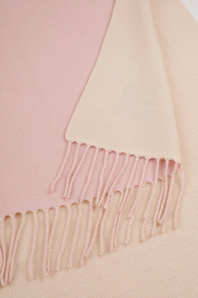 Pudra Krem Çift Taraflı Kışlık Şal - 3