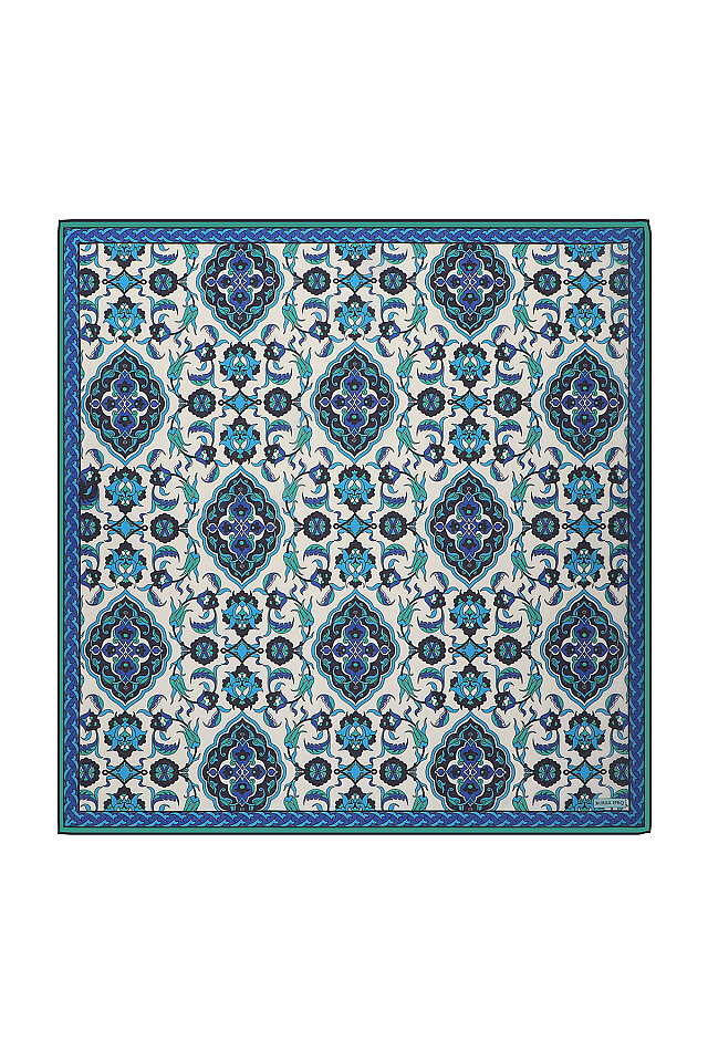 Su Yeşil Çini Desen Soft Eşarp - 1