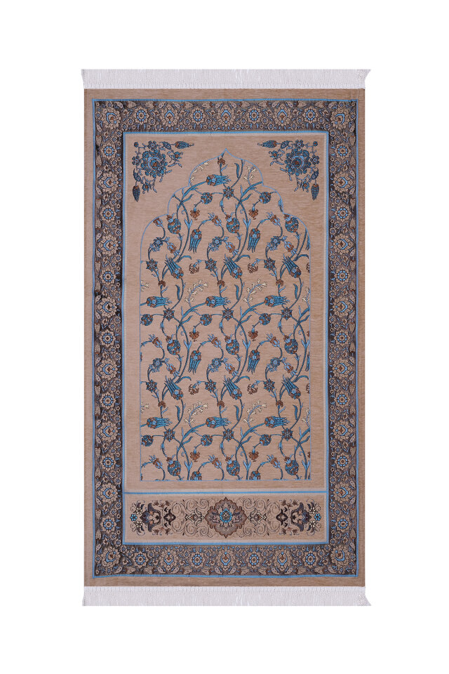 Bej Çini Lale Desen Özel Dokuma Seccade 