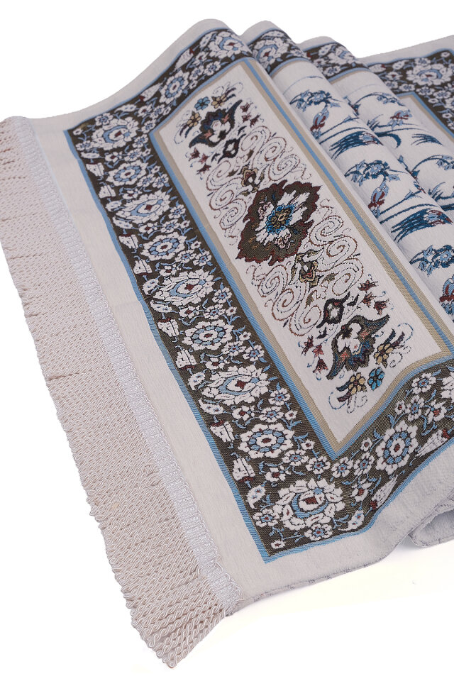 Beyaz Çini Lale Desen Özel Dokuma Seccade - 3
