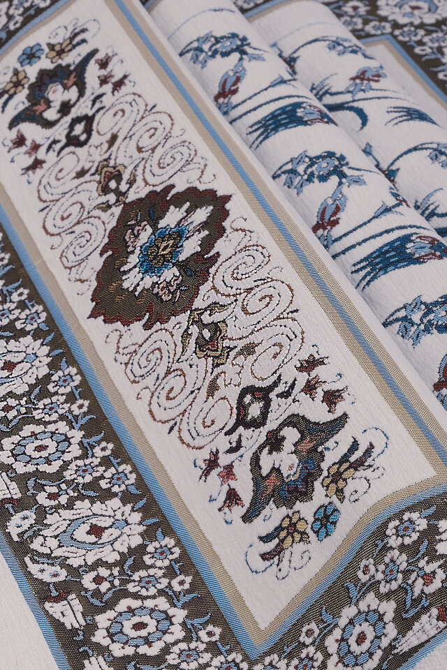 Beyaz Çini Lale Desen Özel Dokuma Seccade - 2