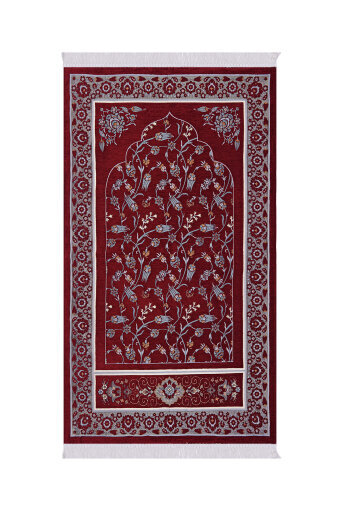 Bordo Çini Lale Desen Özel Dokuma Seccade 