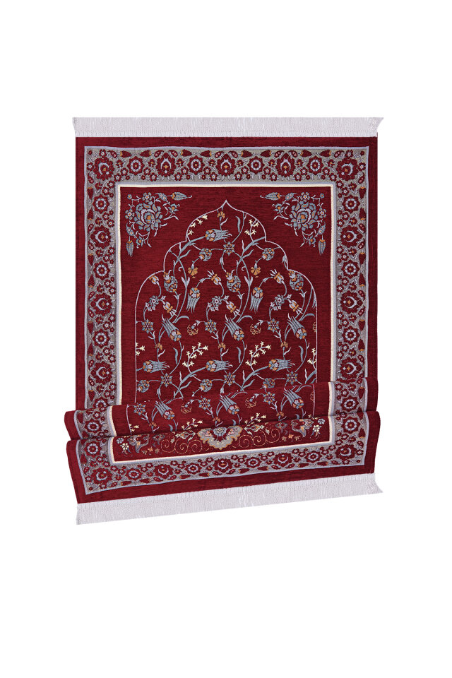 Bordo Çini Lale Desen Özel Dokuma Seccade - 4