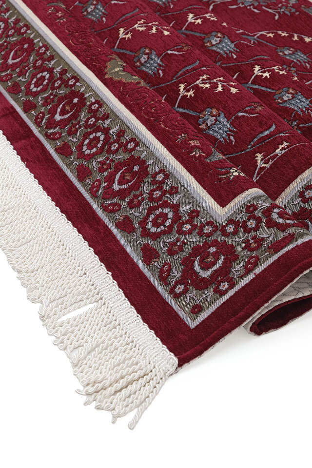 Bordo Çini Lale Desen Özel Dokuma Seccade - 3