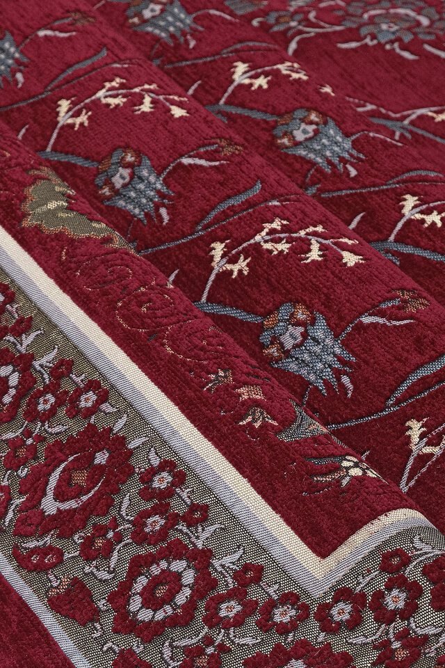 Bordo Çini Lale Desen Özel Dokuma Seccade - 2