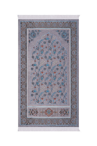 Gri Çini Lale Desen Özel Dokuma Seccade 