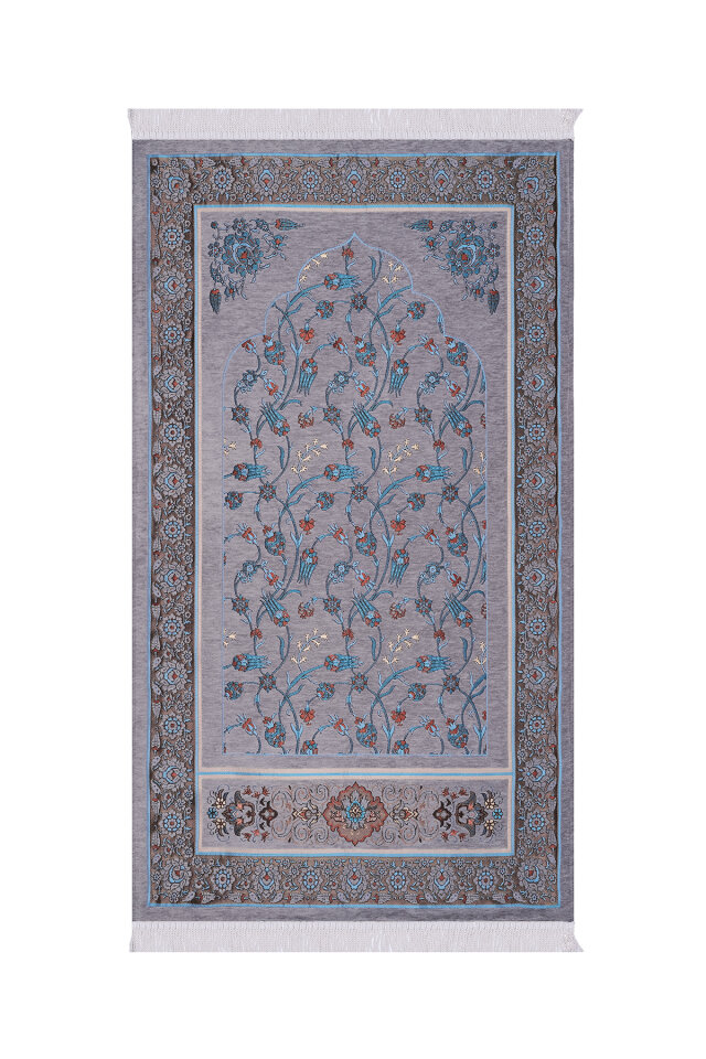 Gri Çini Lale Desen Özel Dokuma Seccade 