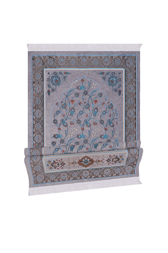 Gri Çini Lale Desen Özel Dokuma Seccade - 4