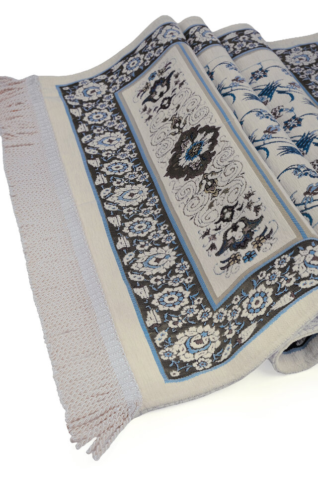 Krem Çini Lale Desen Özel Dokuma Seccade - 3