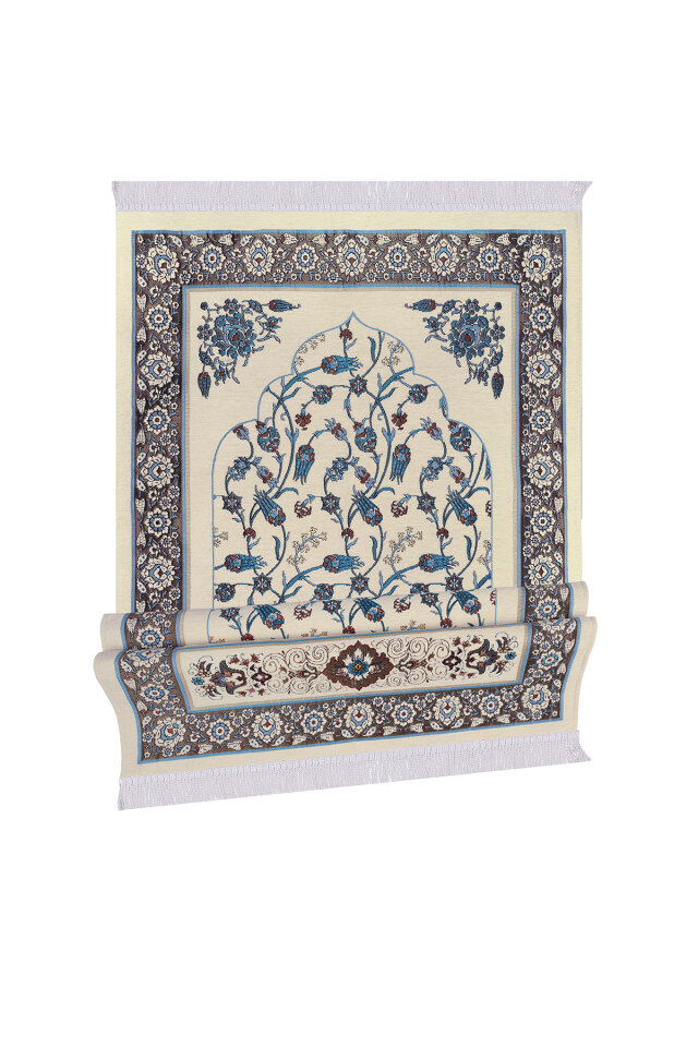 Krem Çini Lale Desen Özel Dokuma Seccade - 4