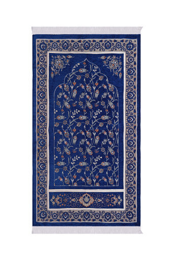 Lacivert Çini Lale Desen Özel Dokuma Seccade 
