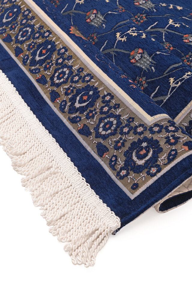 Lacivert Çini Lale Desen Özel Dokuma Seccade - 3