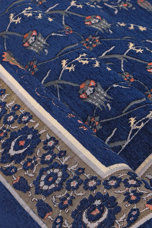 Lacivert Çini Lale Desen Özel Dokuma Seccade - 2