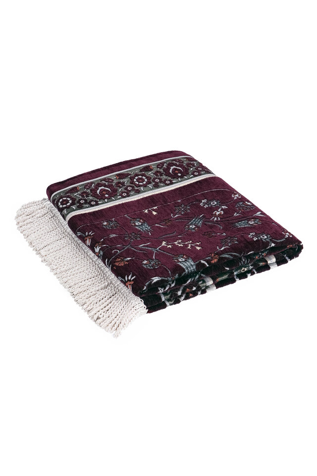 Mürdüm Çini Lale Desen Özel Dokuma Seccade - 5