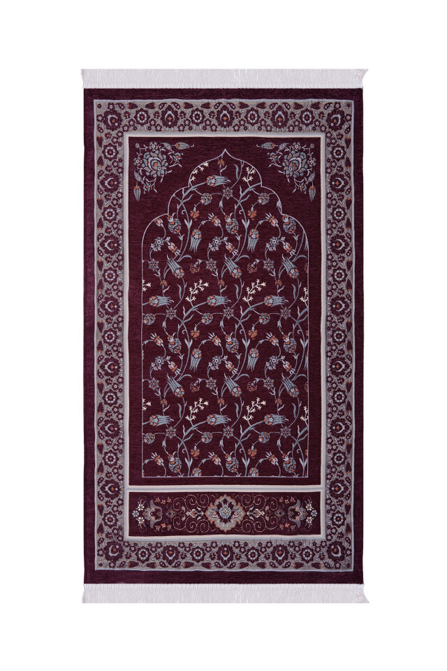 Mürdüm Çini Lale Desen Özel Dokuma Seccade - Bursa İpek