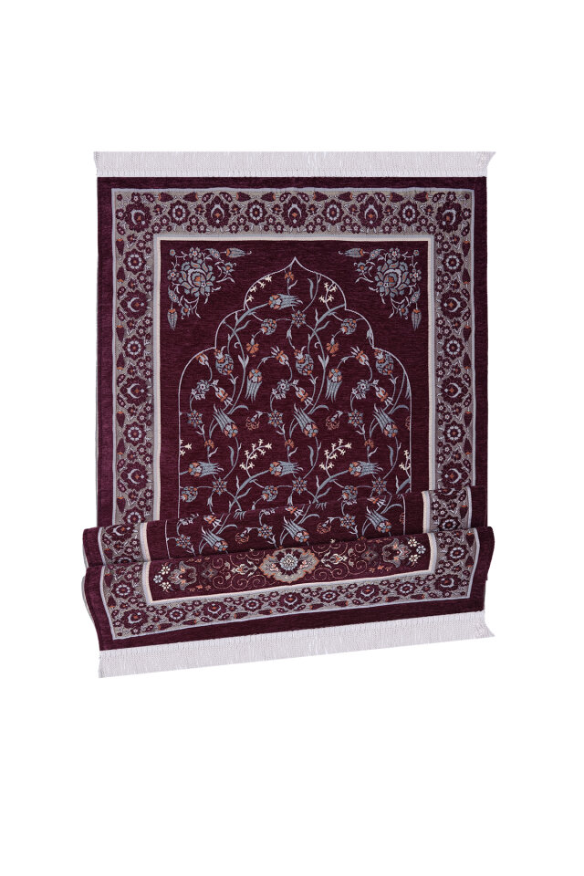 Mürdüm Çini Lale Desen Özel Dokuma Seccade - 4