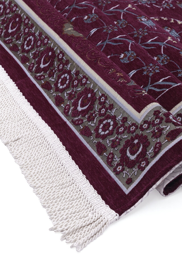 Mürdüm Çini Lale Desen Özel Dokuma Seccade - 3