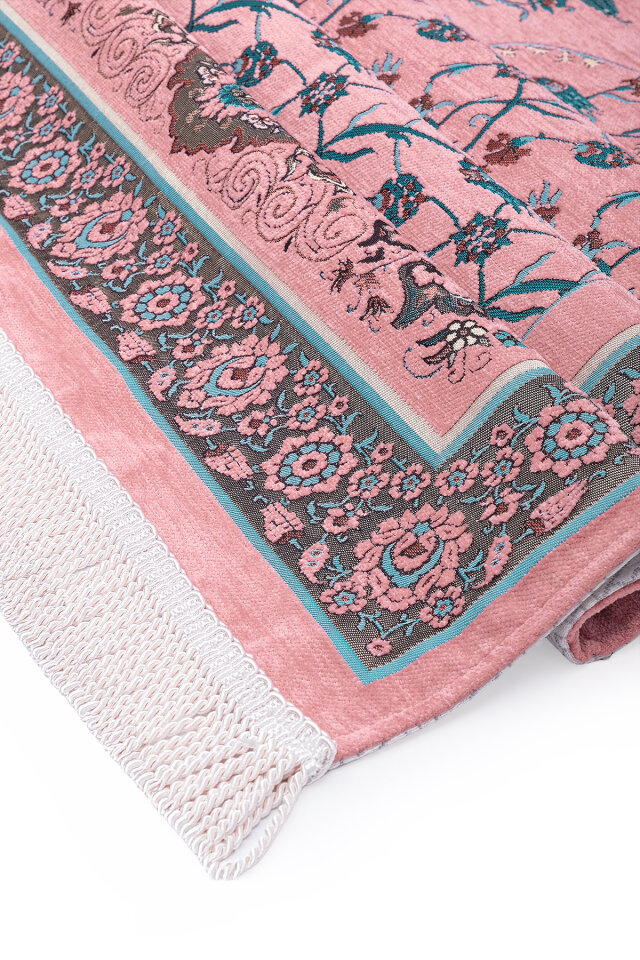 Pembe Çini Lale Desen Özel Dokuma Seccade - 3