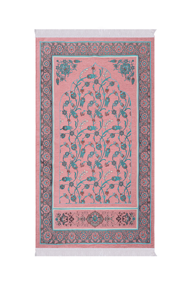 Pembe Çini Lale Desen Özel Dokuma Seccade - Bursa İpek