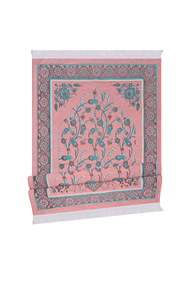 Pembe Çini Lale Desen Özel Dokuma Seccade - 4