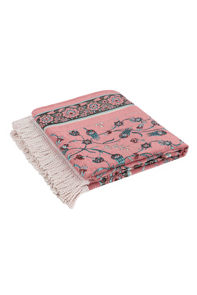 Pembe Çini Lale Desen Özel Dokuma Seccade - 5