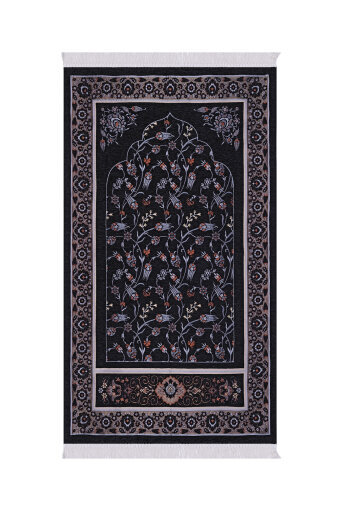 Siyah Çini Lale Desen Özel Dokuma Seccade 