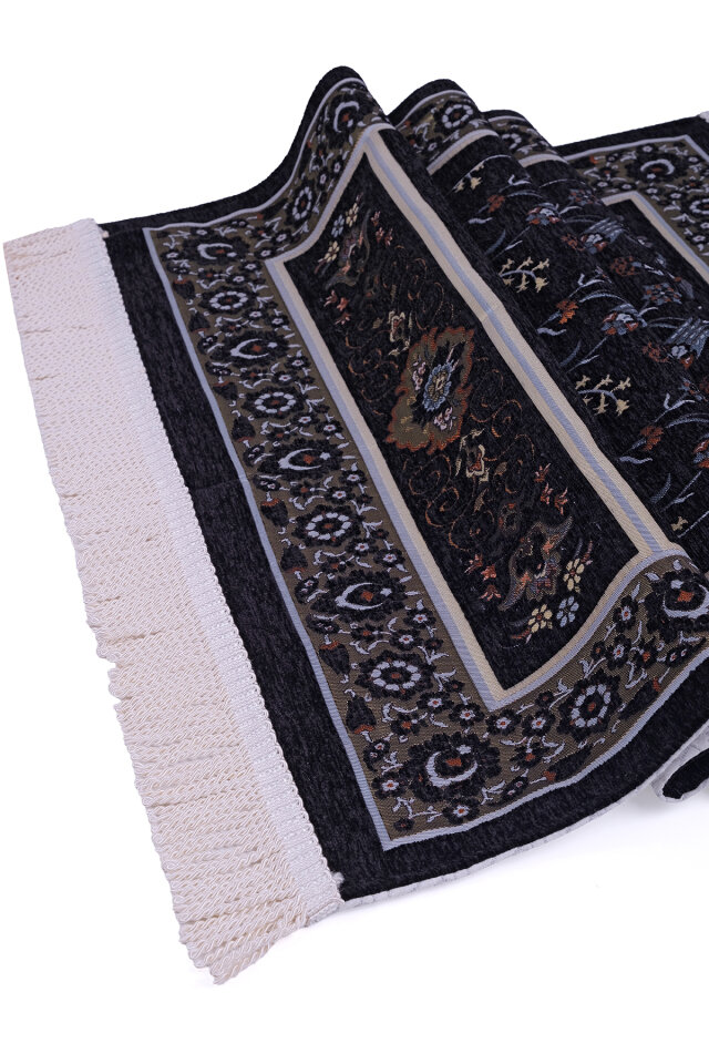 Siyah Çini Lale Desen Özel Dokuma Seccade - 3