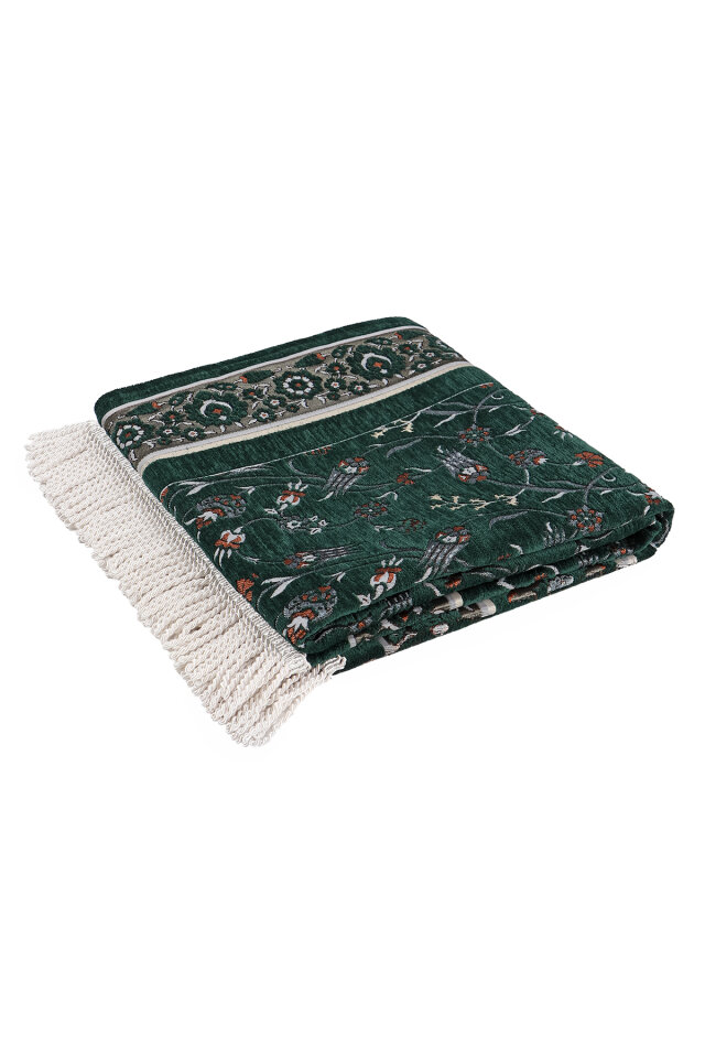 Yeşil Çini Lale Desen Özel Dokuma Seccade - 5