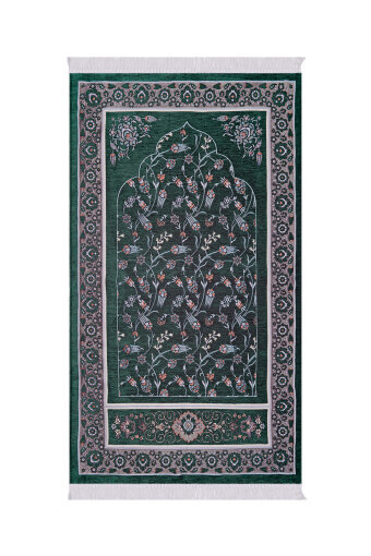 Yeşil Çini Lale Desen Özel Dokuma Seccade 