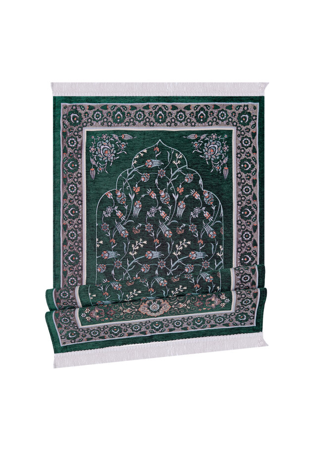 Yeşil Çini Lale Desen Özel Dokuma Seccade - 4