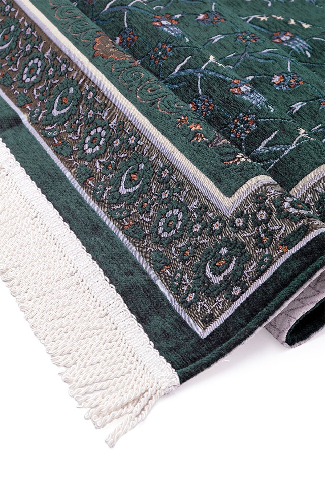 Yeşil Çini Lale Desen Özel Dokuma Seccade - 3