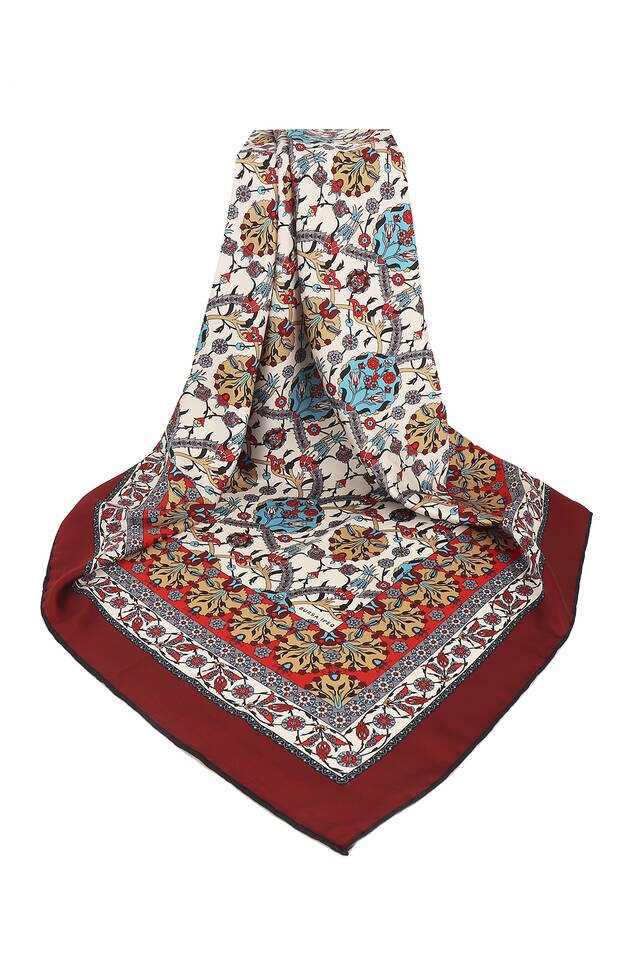Bordo Çini Lale Desen İpeksi Eşarp - 3