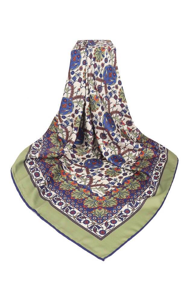 Haki Çini Lale Desen İpeksi Eşarp - 3