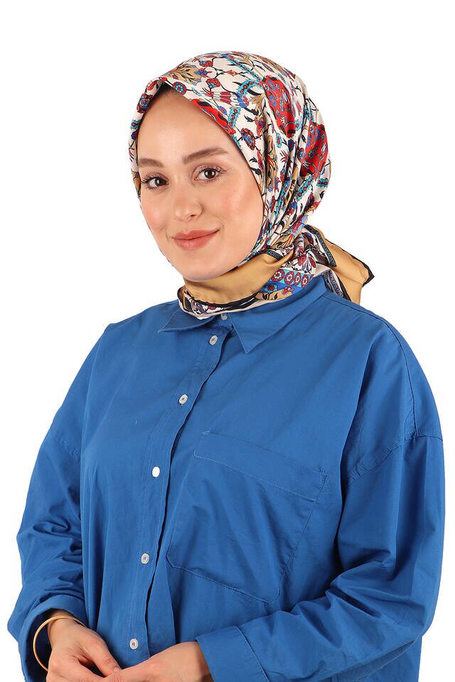 Hardal Çini Lale Desen İpeksi Eşarp - 2