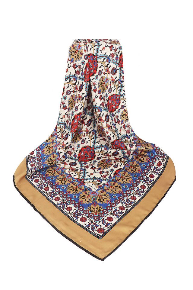 Hardal Çini Lale Desen İpeksi Eşarp - 3