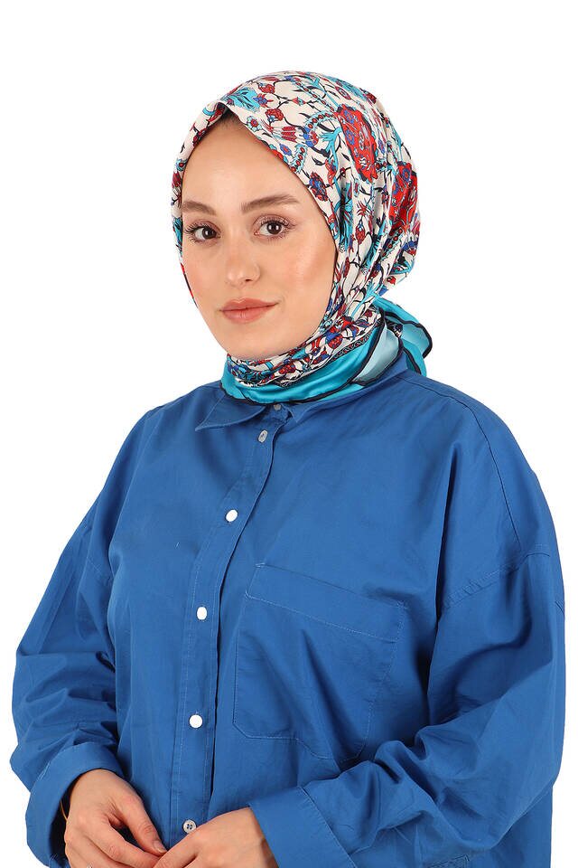 Kırmızı Çini Lale Desen İpeksi Eşarp - 2