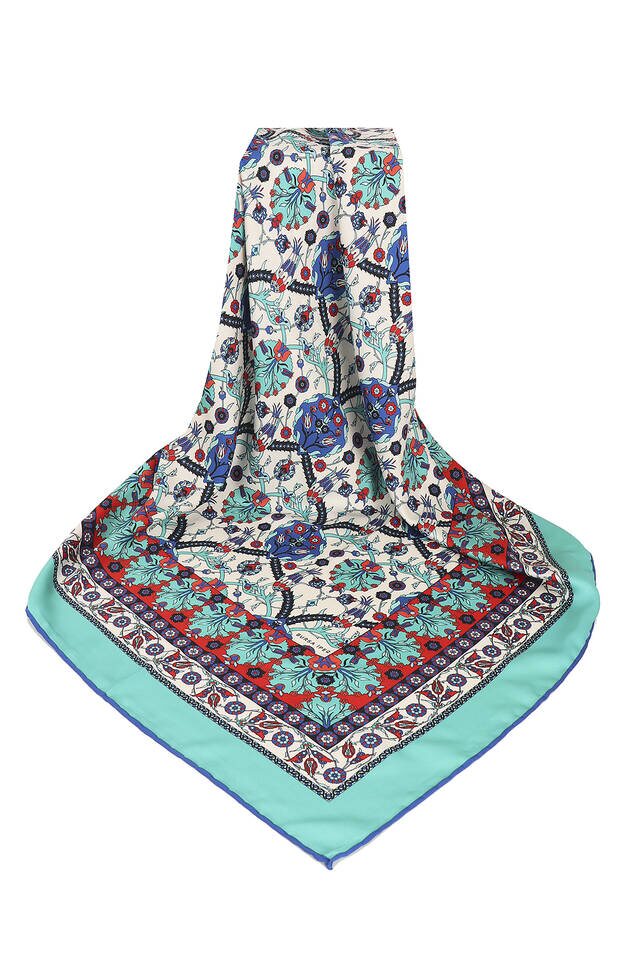 Mint Çini Lale Desen İpeksi Eşarp - 3