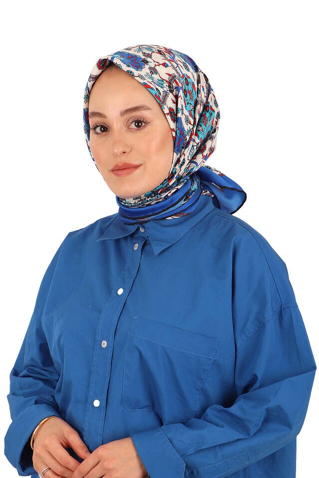 Saks Çini Lale Desen İpeksi Eşarp - 2