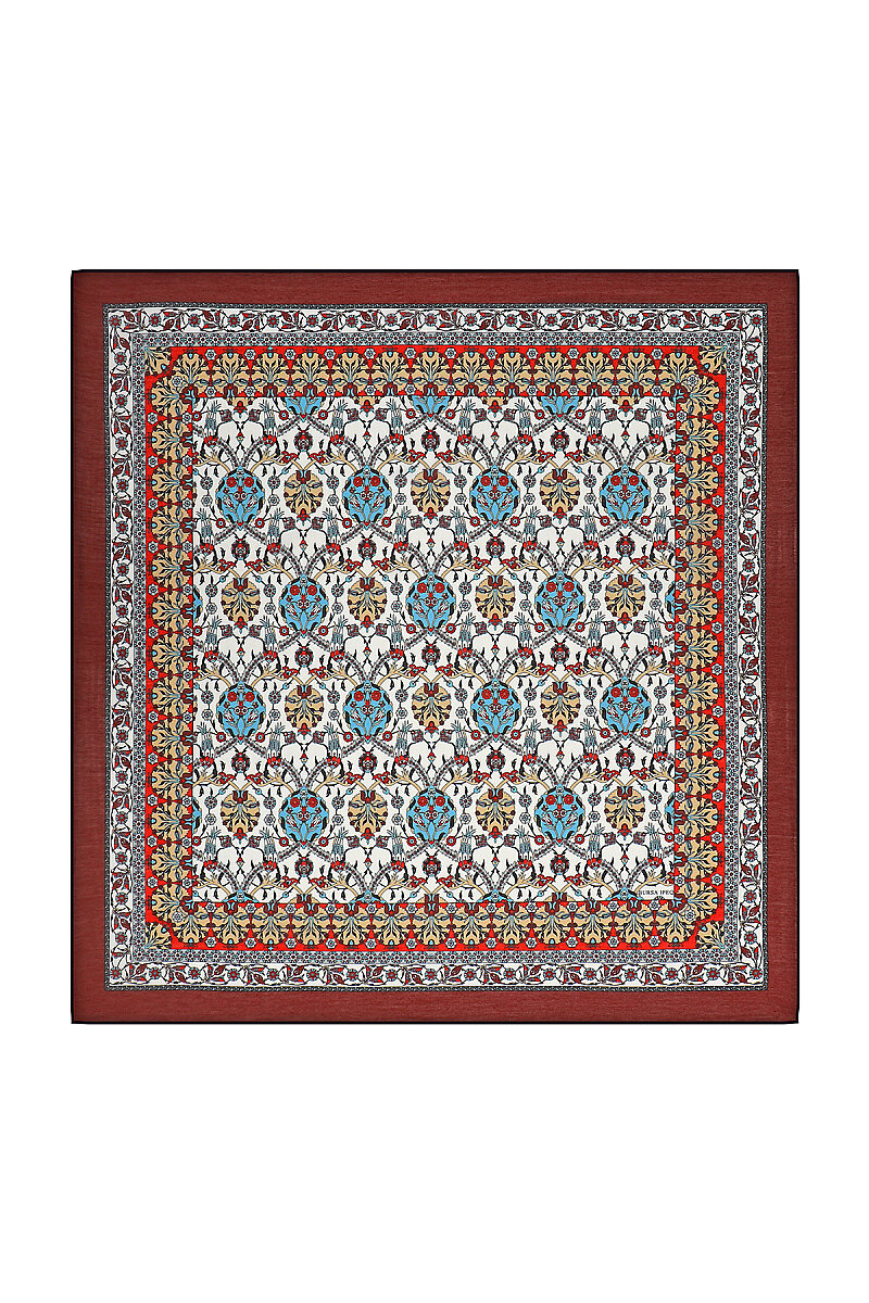 Bordo Çini Lale Desen Soft Eşarp