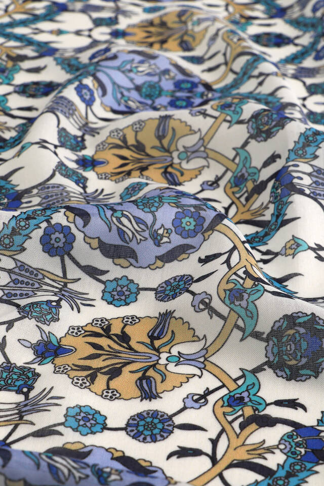 İndigo Çini Lale Desen Soft Eşarp - 3