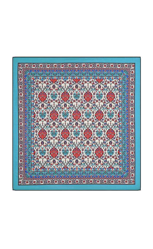 Kırmızı Çini Lale Desen Soft Eşarp - Bursa İpek