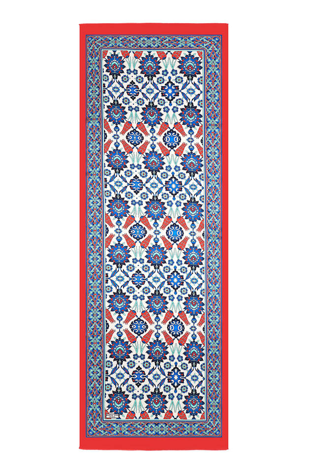 Kırmızı Saks Çini Lale İpek Fular - 4