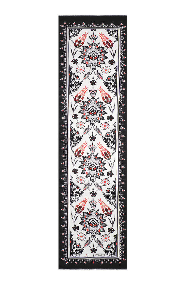 Siyah Gri Çini Lale Vual İpek Fular - 4